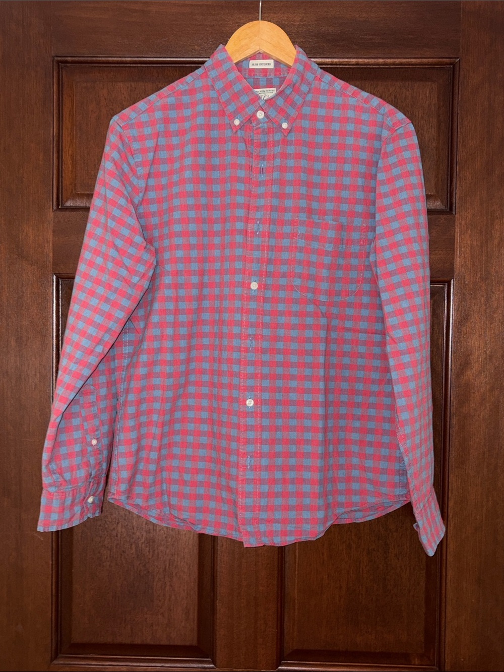 J Crew Button-Down Check Shirt in Red and Blue